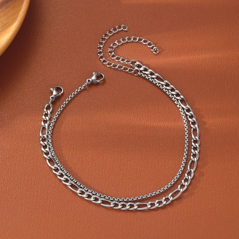 Bracciale a catena cubana antiruggine con personalità piatta in acciaio inossidabile impilato Hip Hop per uomo e donna_voghion.com