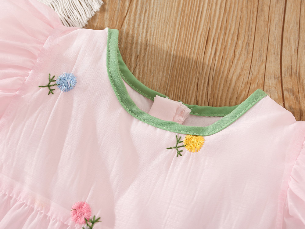 Summer Baby Clothes Puff Sleeve Flower Embroidery Beauty Bow Dress Children's Dress_voghion.com