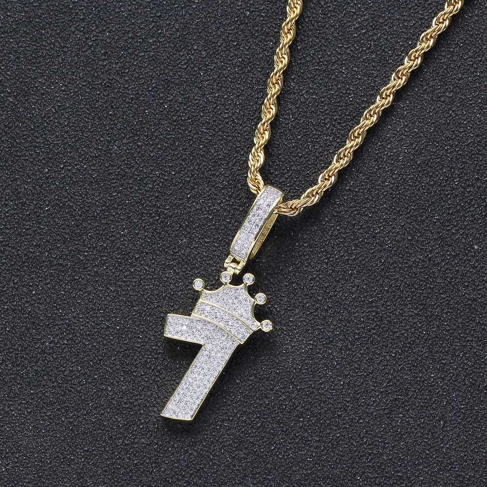 Pendant Necklaces Bling Hip Hop 7 Brass Micro Pave With CZ Stones Necklace Jewelry For Men And Women CN021_voghion.com