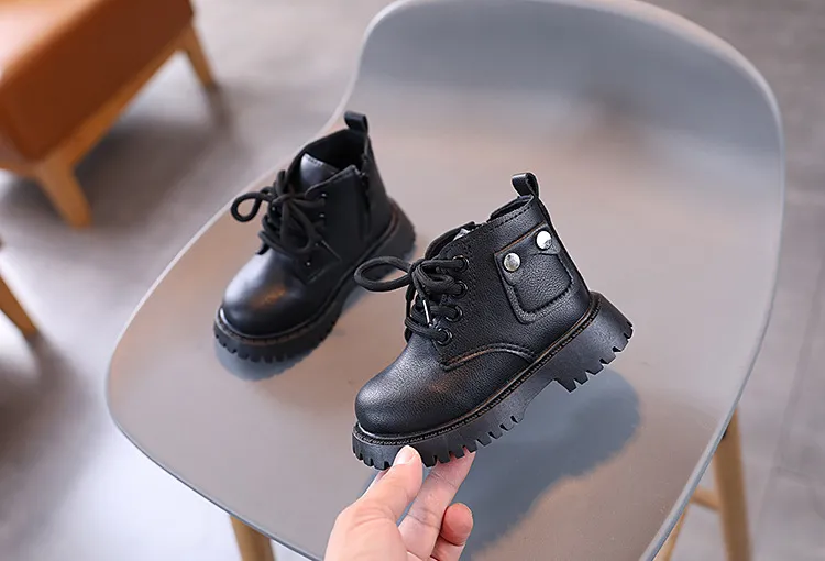 Kids PU Leather Fashion Winter Children's Boys Girls Anti Slip Happysteps Toddler Short Snow Boots Sizes US1C-US13C_desvips.com