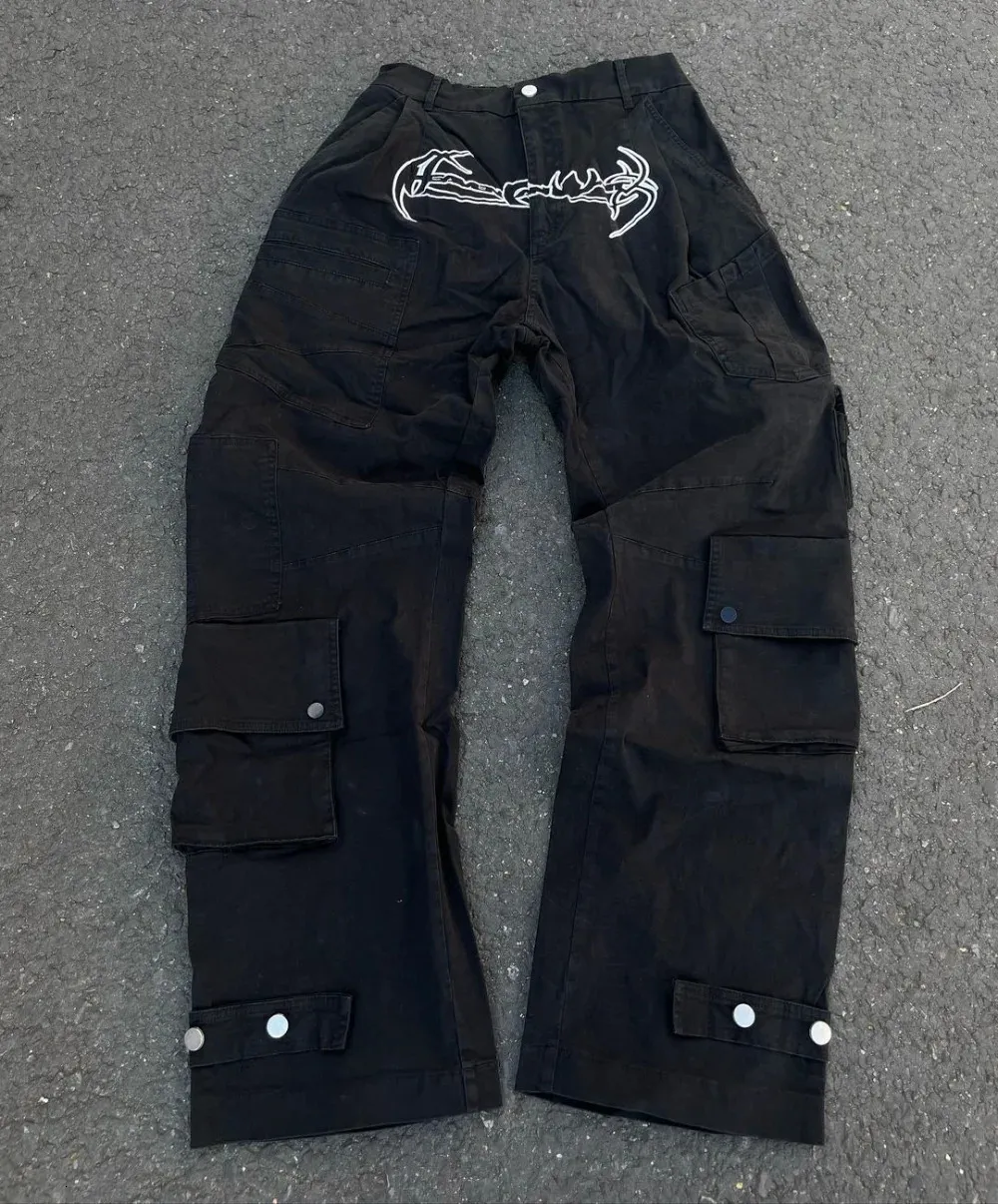 Jeans Y2K Haruku Hip Hop Retro Black Multi Pocket Cargo Pants Man Punk Gothic Baggy Wide Leg Trousers Streetwear_voghion.com
