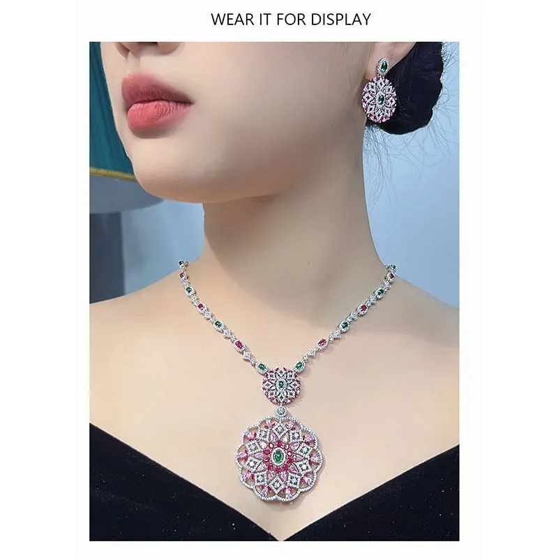 Orecchini pendenti con fiori di cristallo alla moda, collana girocollo, gioielli da sposa, regalo_voghion.com
