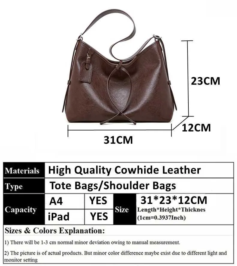 Toptrends Vintage Echtes Leder Große Unterarm Schulter Taschen Für Frauen 2024 Designer Einfache Weibliche Tote Hobo Damen_voghion.com
