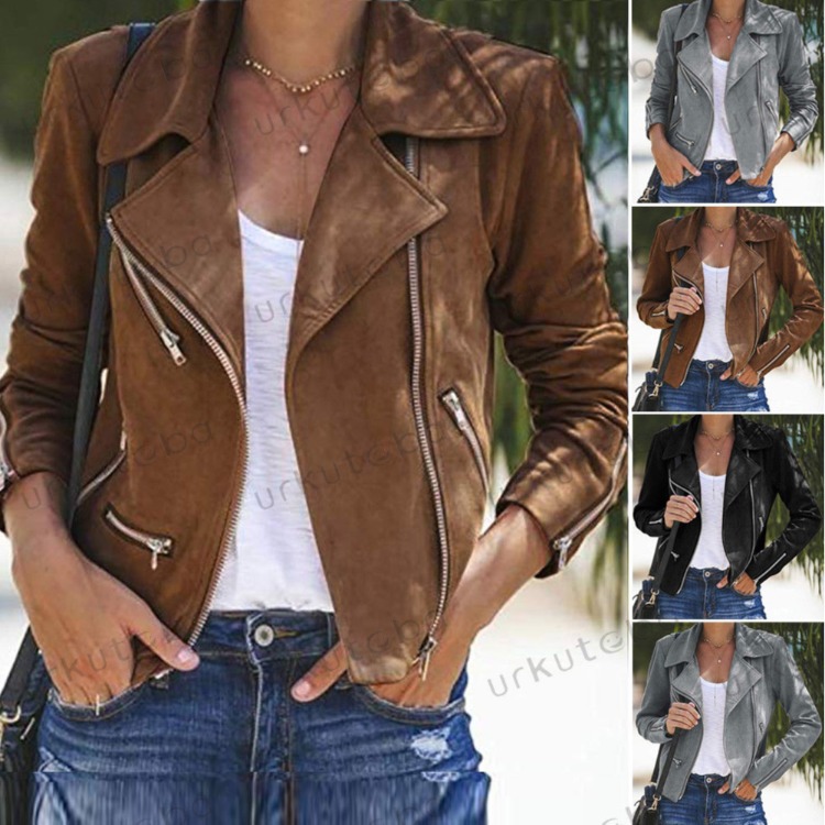 Women's lapel multiple zipper short