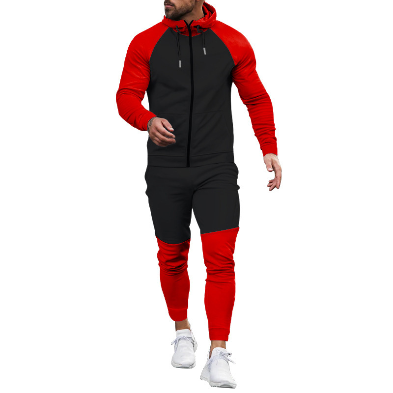 İlkbahar ve Sonbahar Sezonu Eğlence Sporları Erkek Uzun kollu Kapşonlu Renk Blok Seti_voghion.com