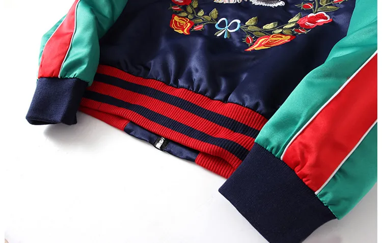 Embroidered Bomber Jacket Vintage Style Leather Unisex Outerwear_voghion.com