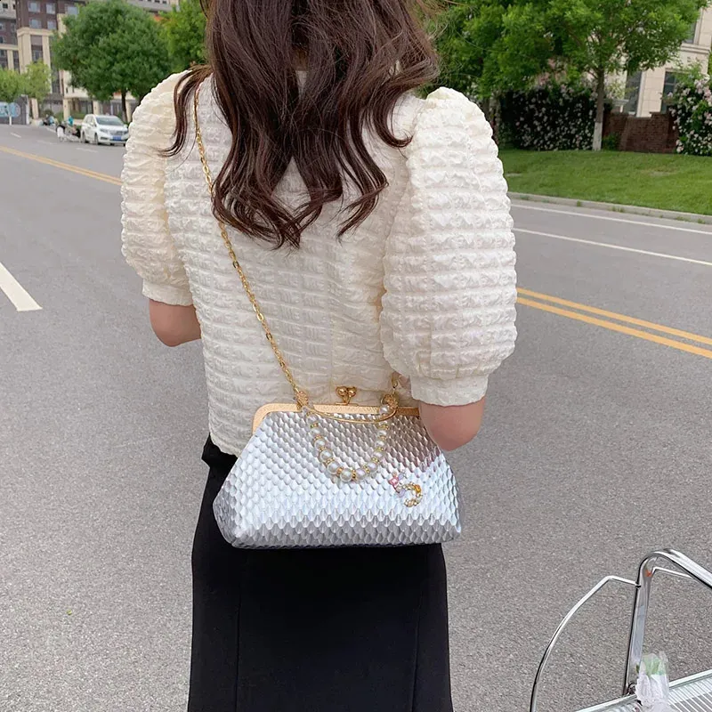 Sacs à bandoulière en argent doré pour femmes, pochette de soirée en perles, chaîne, clip, sacs à main de fête 240821_voghion.com