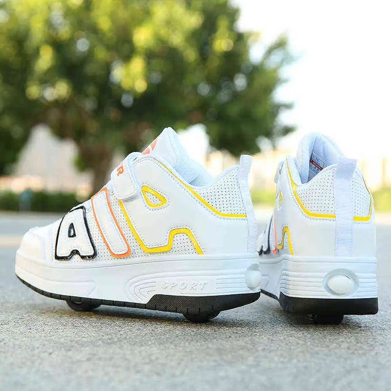 Chaussures de sport à roulettes avec deux roues pour enfants garçons filles mode tennis enfants garçon fille patinage roue sneaker_voghion.com