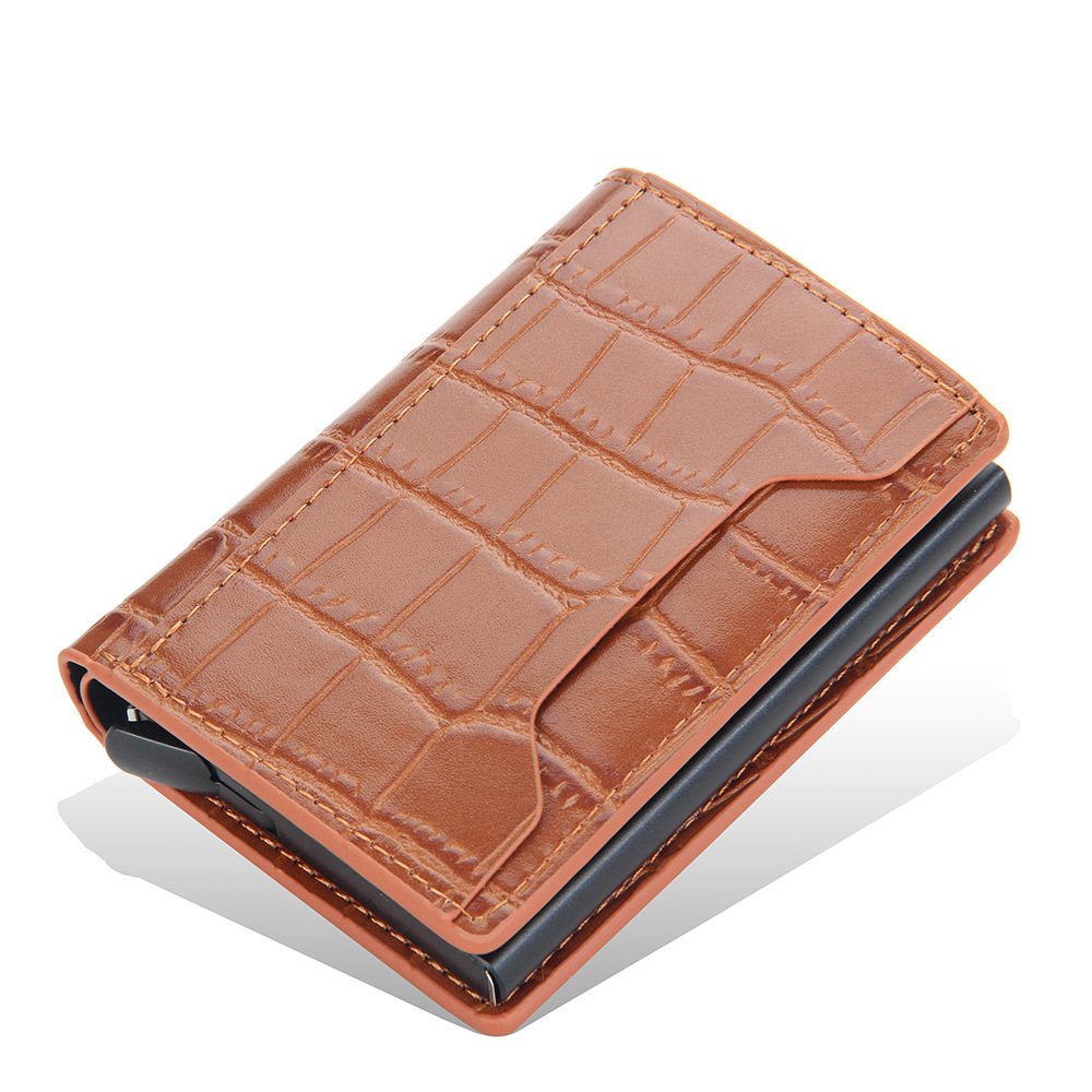 BAELLERRY men's card holder RFID automatic card holder plaid card holder metal aluminum box wallet wholesale_voghion.com