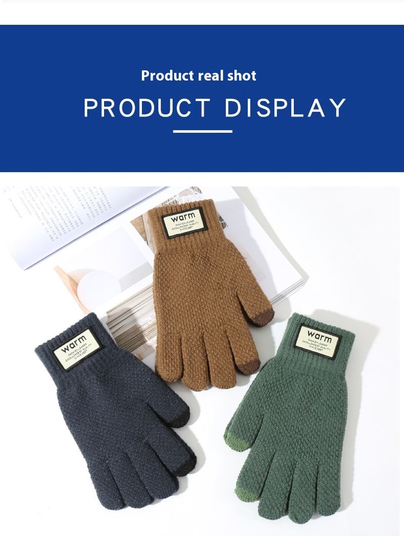 Gestrickte Handschuhe für Herren-Fahrradhandschuhe mit Plüsch und dicker Isolierung, winddichter Touchscreen im Winter, Strickhandschuhe_voghion.com
