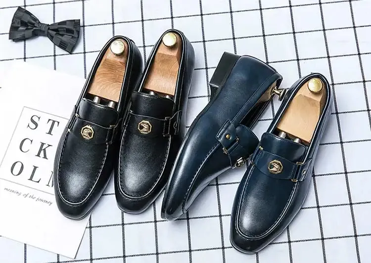 Black Loafers Slip-On Round Toe Fashion Mens Dress Wedding Shoes for Men Size 38-47 240703_voghion.com