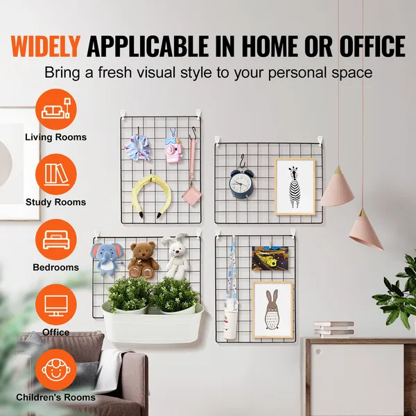 VEVOR Grid Wall Panels, 4 Packs Wire Wall Grid For Photo Pictures Display, Wall Storage Organizer Metal Grid Wall Panel For Home Office Decor With C_voghion.com