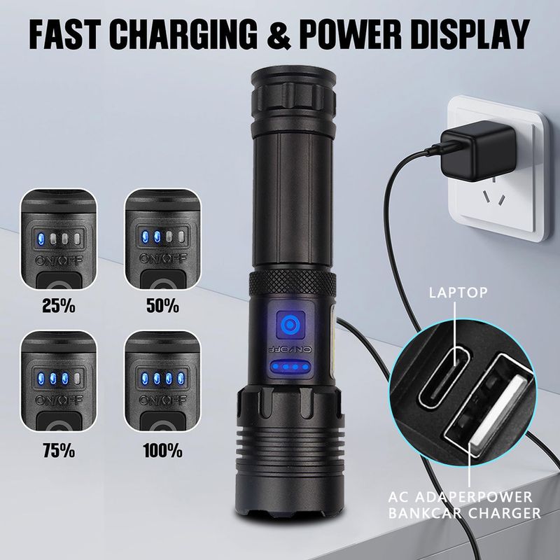 Yeni XHP70 Type-C şarj edilebilir telescc zoom yüksek güçlü LED el feneri_voghion.com