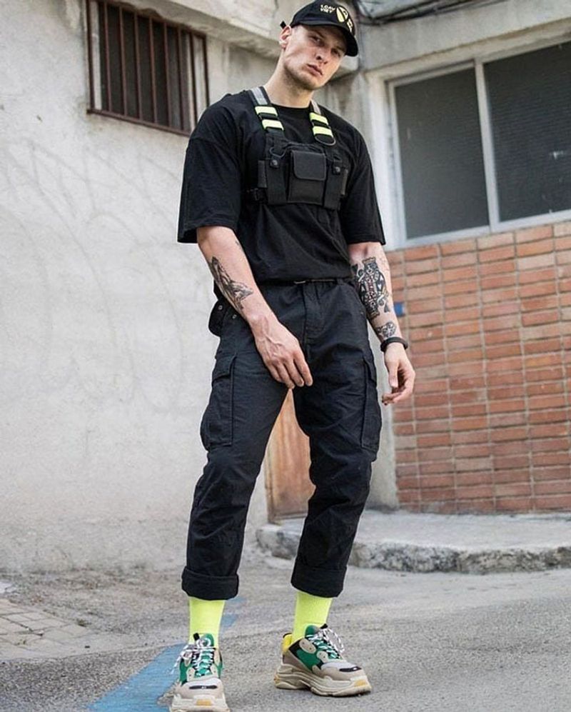 Strade attività hip-hop per uomini e donne con tasche multitasche, personalità alla moda, cool e riflettente_voghion.com