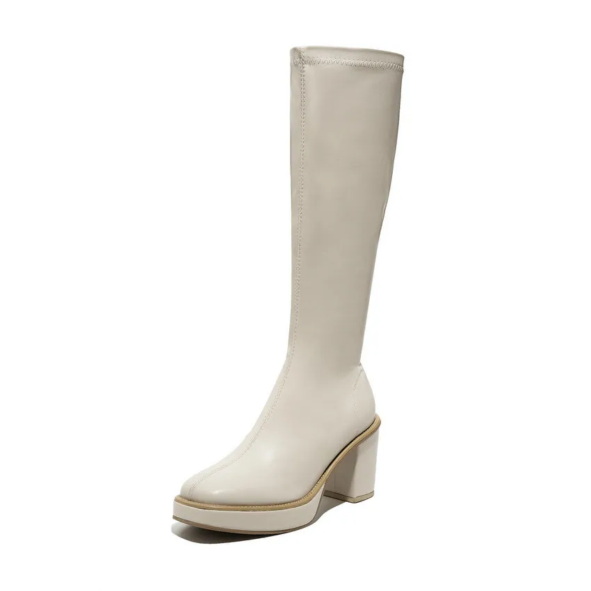 Knee Boots Heel Women's Square Below 2024 Winter Solid Color Fashion Warm Women Shoes Comfortable With Side Z 55_voghion.com