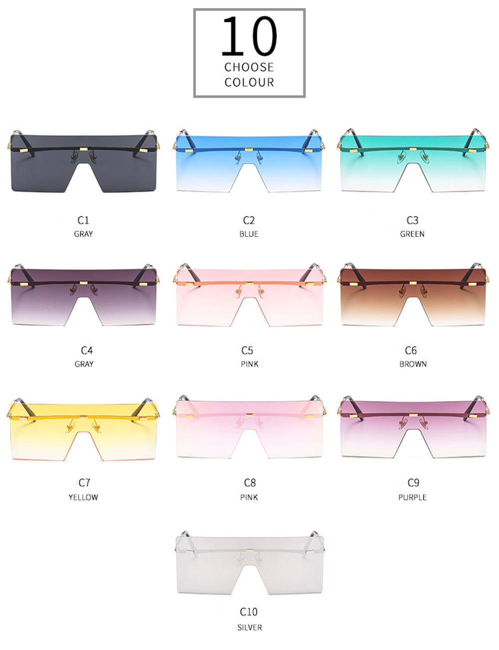 Oversized Rimless Sunglasses For Women Gradient Metal Uv400 Shades_voghion.com