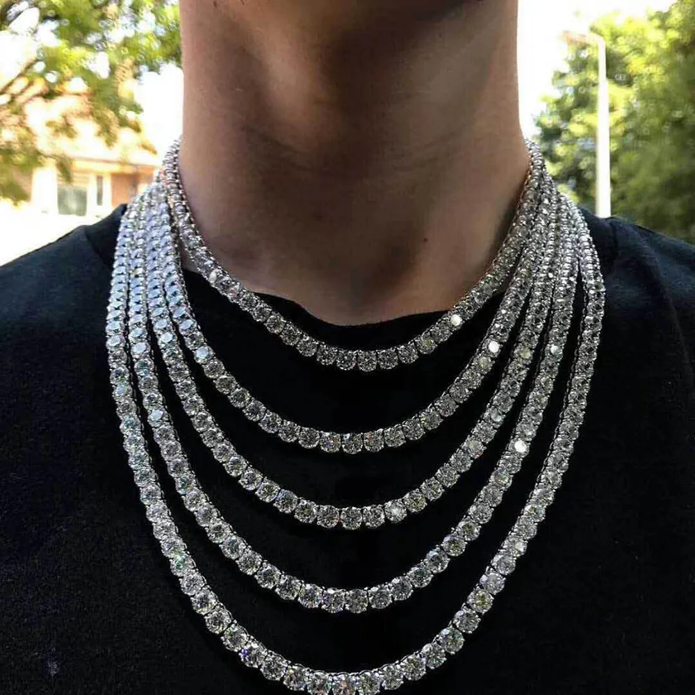 Collana da tennis in moissanite e zircone VVS con catena in acciaio e oro con diamanti da 3 mm, 4 mm e 5 mm_voghion.com