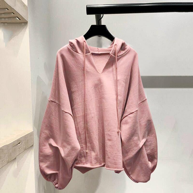 Women's Solid Colour Loose Hooded Sweatshirt For Early Autumn_voghion.com