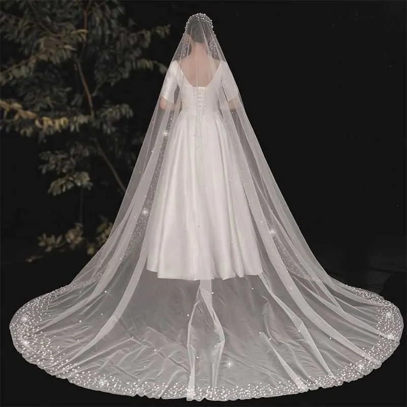 Gioielli per capelli V145 Velo da cattedrale extra lungo 3M Perle larghe Veli da sposa in rilievo con pettine Accessori da sposa Bianco Avorio_voghion.com