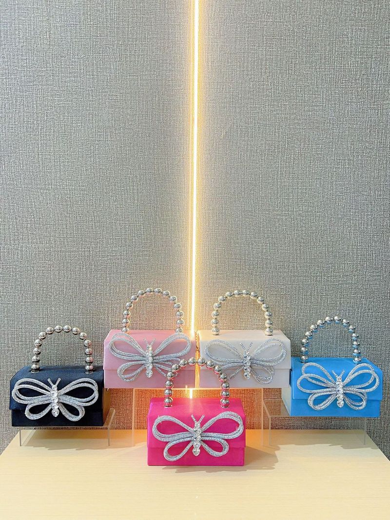 Nuova borsa da festa con fiocco quadrato in seta francese lucida, piccola, borsa a tracolla in mano_voghion.com