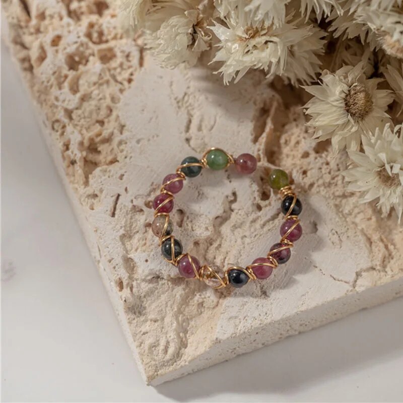 Heiße Verkäufe Naural Edelsteinring Kristall handgefertigte Perlen für Männer und Frauen, böhmischer Stil 7 Chakra spiritueller Meditationsschmuck_voghion.com