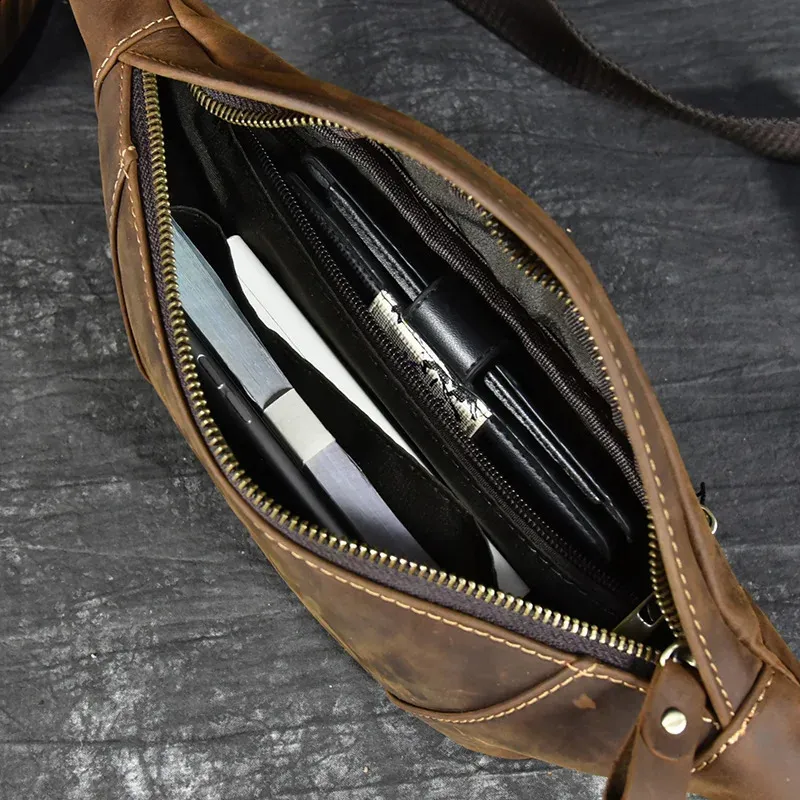 Herren Brusttaschen Crossbody Schulter Mann Männliche Leder Taille Pack SG Tasche Für Outdoor-Sport Gürteltasche Klein 240924_voghion.com