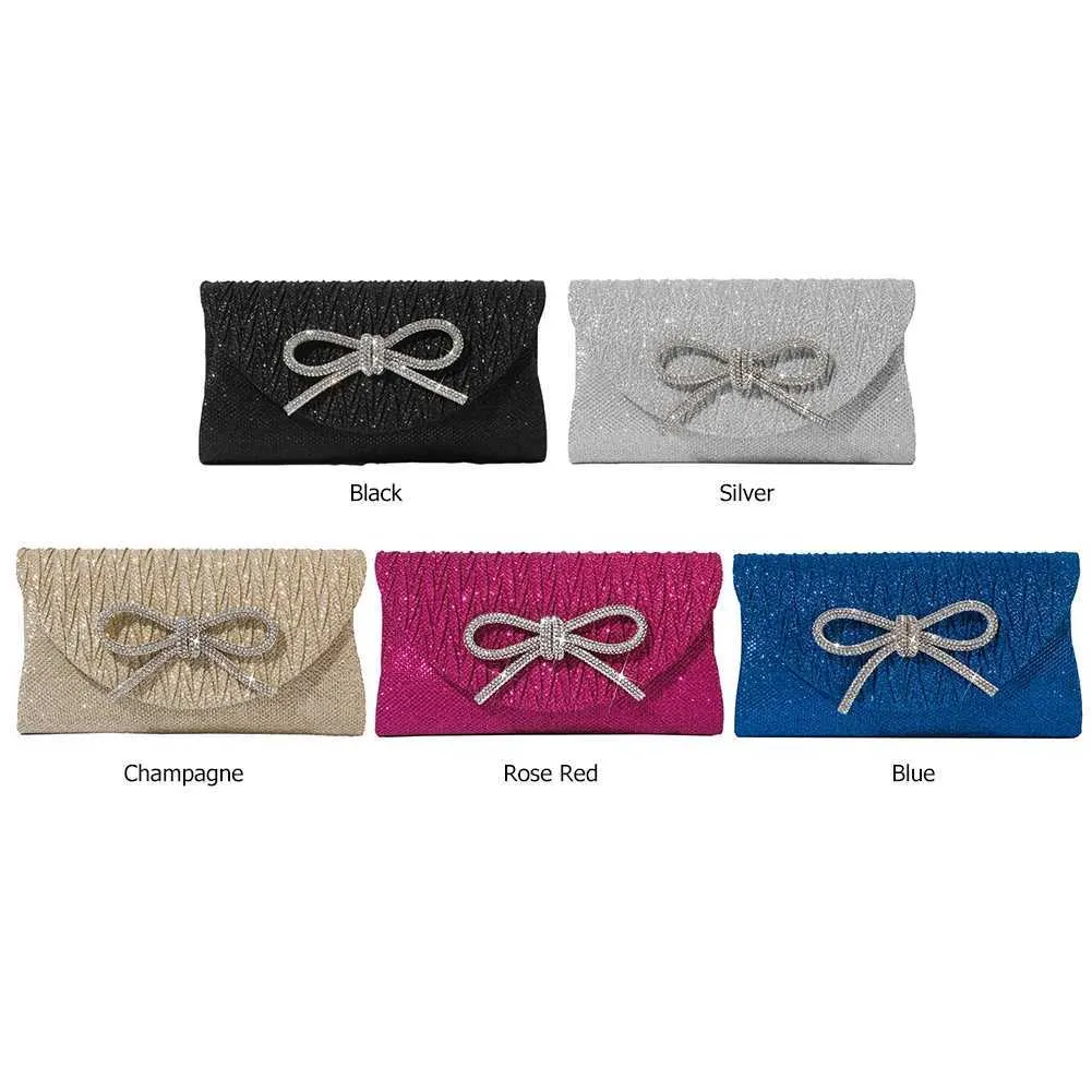 Elegante pochette con fiocco in cristallo scintillante da donna, con busta, per cena, sera, matrimonio, festa, ballo, portafoglio Y241019_voghion.com