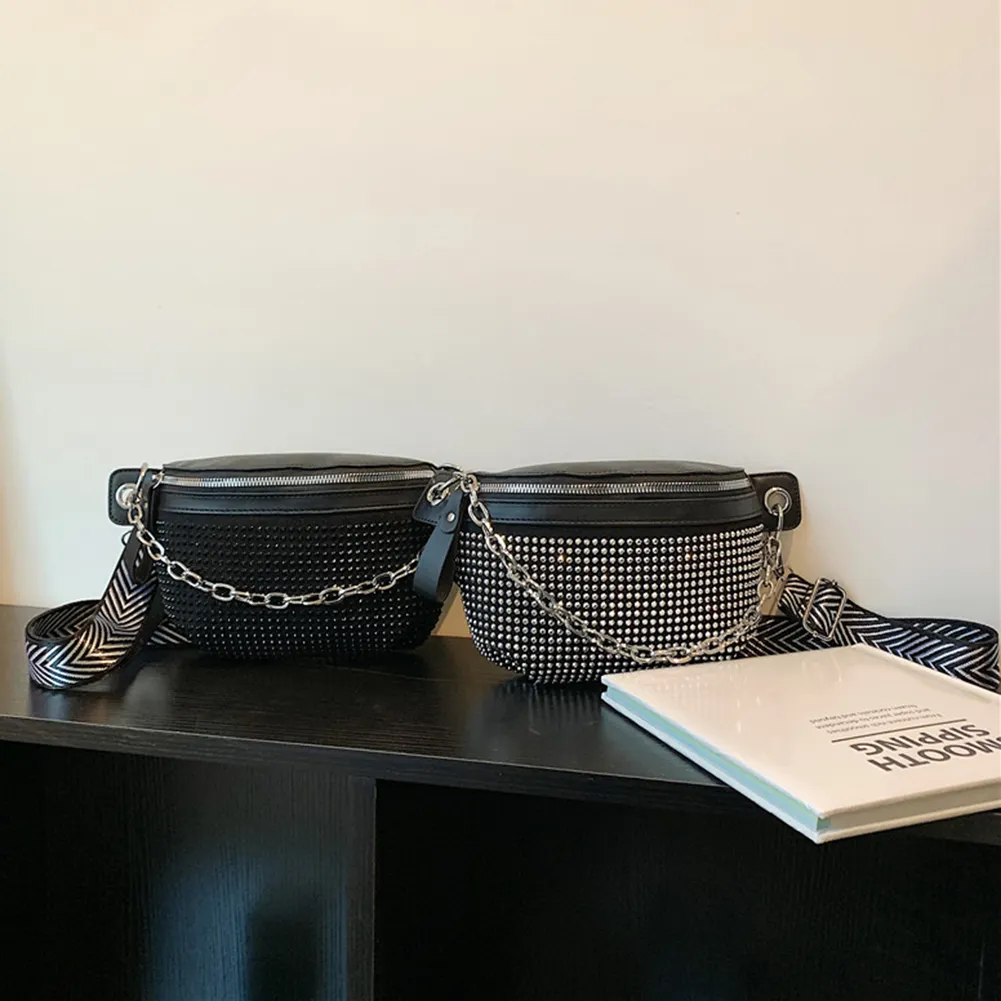 Rhinestone Ladies Handbags Fashion Chain Female Sling Waist Pack Casual Adjustable Strap Portable Elegant For Weekend_voghion.com
