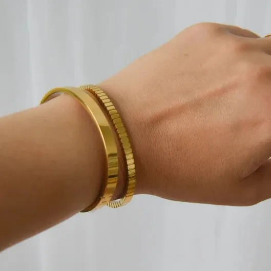 New Waterproof Stainless Steel Stacking Open CZ Cuff Bangles Gold Plated Star Zircon Bracelet Women INS Summer 2022_voghion.com