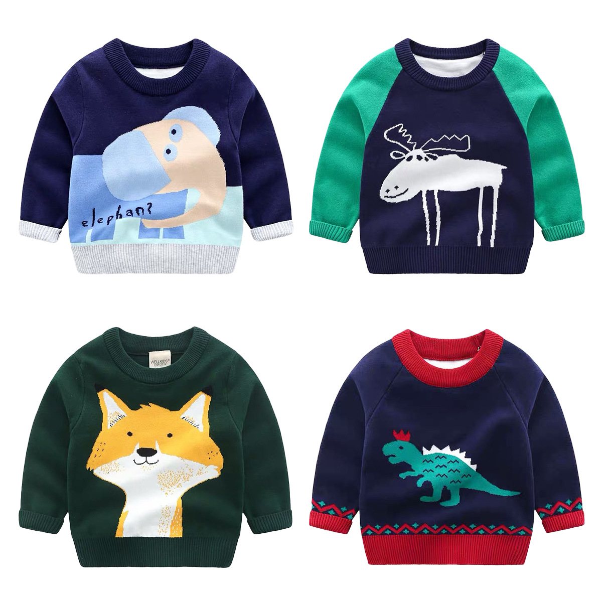 XUANMU Autumn Winter Children Boy Girl Sweater Long Sleeve Cartoon Animal Kids Boys Pullover Toddler Baby Knitted Jumper XB122