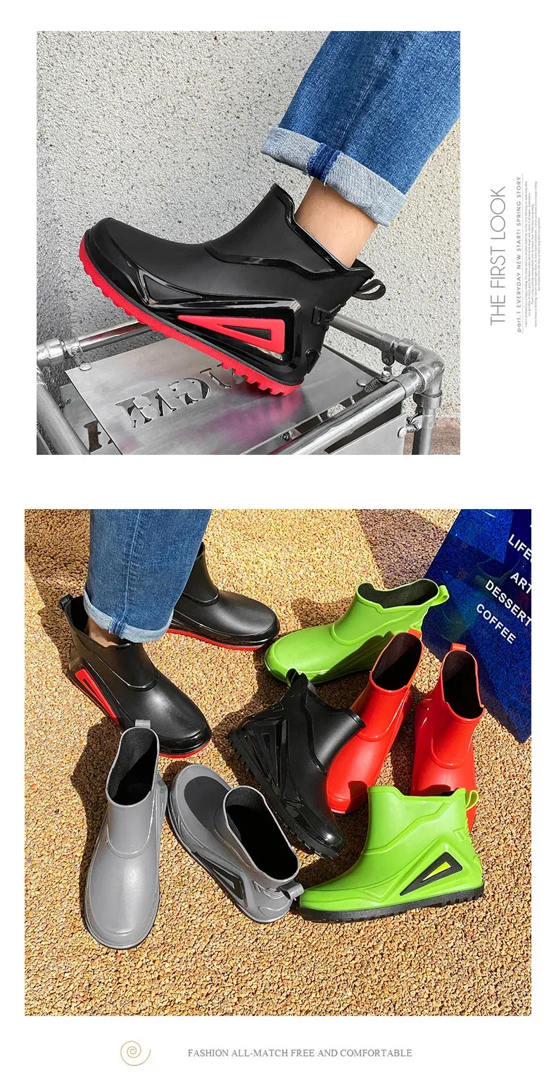 Trend 2024 New Outdoor Non-slip Hiking Durable Waterproof Rubber Fishing Shoes Shaxi Slip on Men Rain Boots_desvips.com