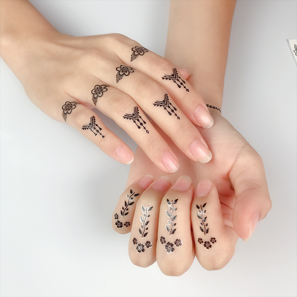 1PC Henna Tattoo Tempororary Waterproof Sticker Henne Finger Tail Sticker Black Lace Girl Personality DIY  Disposable Sticker_voghion.com