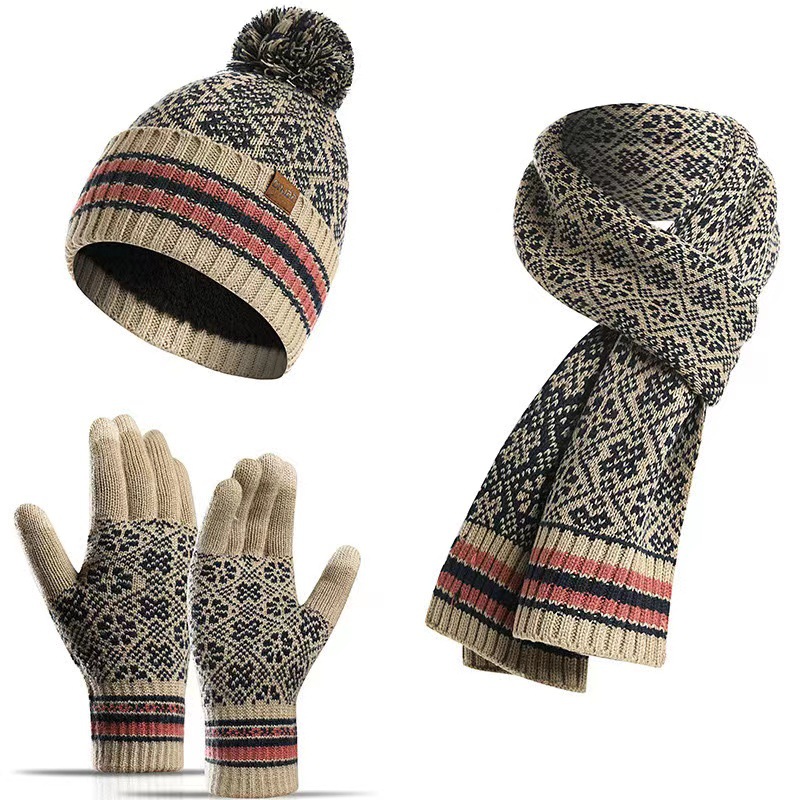 special supply of new foreign trade winter warm suit acrylic knitted wool hat scarf three piece set
