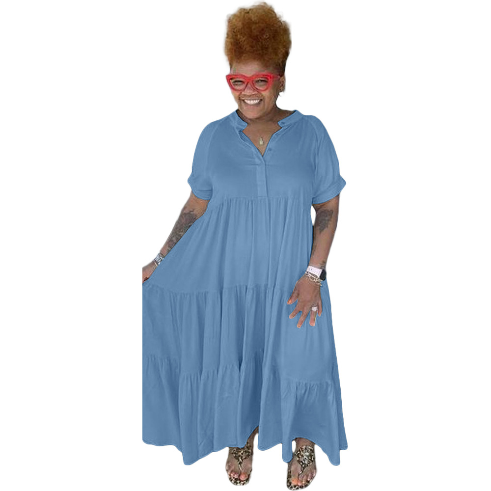 Abito con risvolto casual con bottoni alla moda da donna taglie forti_voghion.com