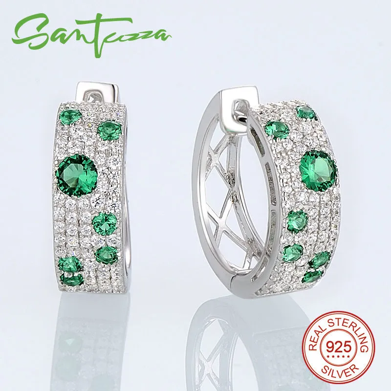 Santuzza für Frauen authentische 100% Sterling Silber schimmernde grüne CZ Ohrringe Ring Set Modeschmuck CX200623_voghion.com