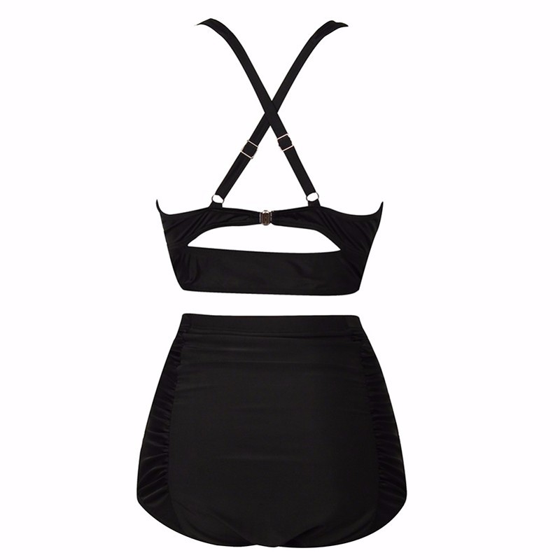 Large Size Plus Bikini Swimsuit High Waist Printed Two Piece Solid Color Women's Vacation Sexy Suit_voghion.com