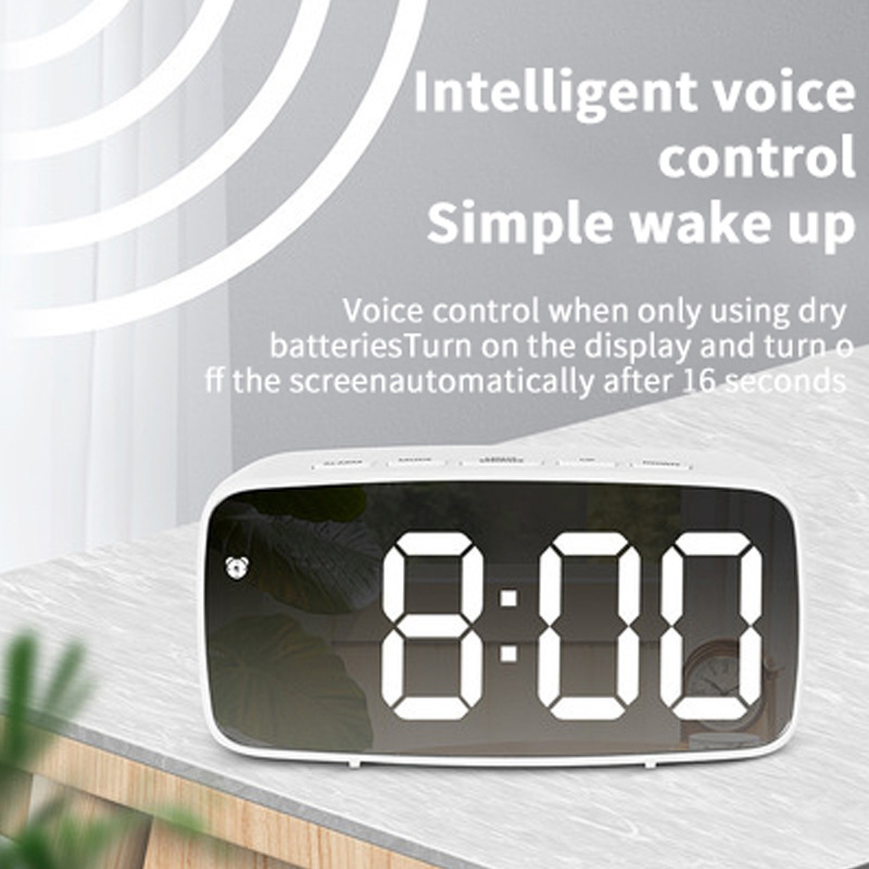 LED Speil Bordklokke Digital Alarm Snooze Display Tid Desktop Elektroniske bordklokker Bordklokke_voghion.com