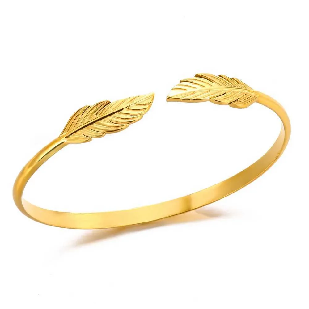 Charm Bracelets Stainless Steel Feather Bracelet For Women Vintage Gold Colr Designer Jewelry Aesthetic Bangle Daily_ipsvogv.com