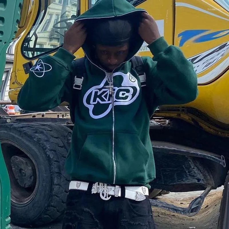 Felpe con cappuccio da uomo Felpe con cappuccio da uomo con lettere a stella stampate Haruku High Street Y2K Streetwear Hip Hop Gothic Zip Up Loose_voghion.com