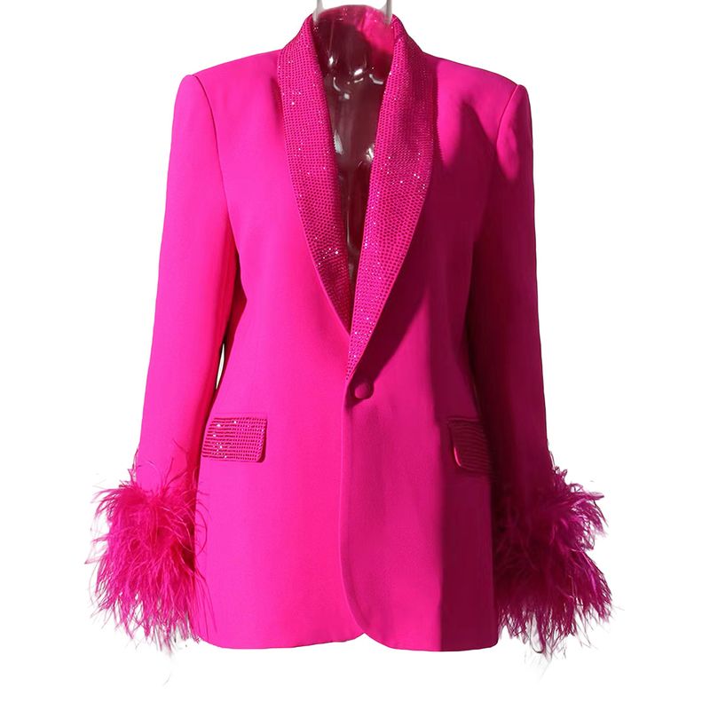 Abbigliamento donna Moda per donna temperamento modello originale tessuto piuma di struzzo brillante dia giacca da abito_voghion.com
