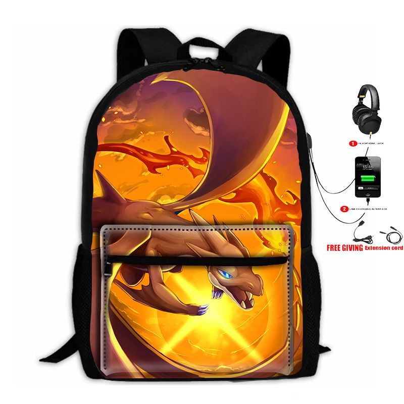Bedruckter Einhorn-Rucksack für Kinder, 3-teiliges Set: Tasche USB + Beutel_voghion.com