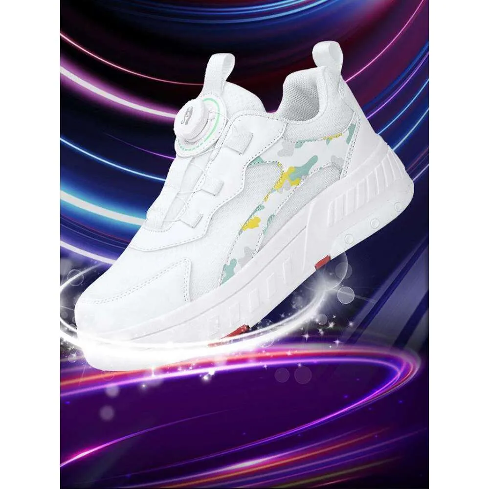 Kids Roller Skate Shoes Boys Girls Fashion Casual Runaway 4 Wheels Deformation Sneakers Adults Teenagers Children_voghion.com