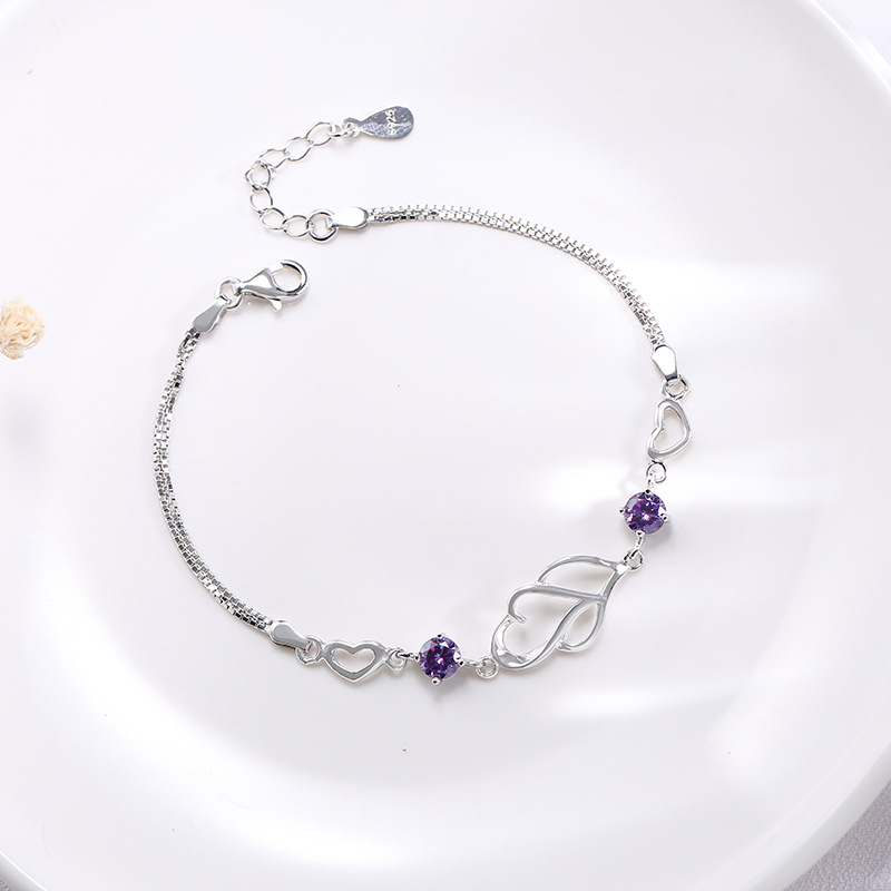 Prezzo speciale Wanying Double Bracelet S Argento puro giapponese e coreano a forma di cuore Internet Red Jewelry Gift_voghion.com