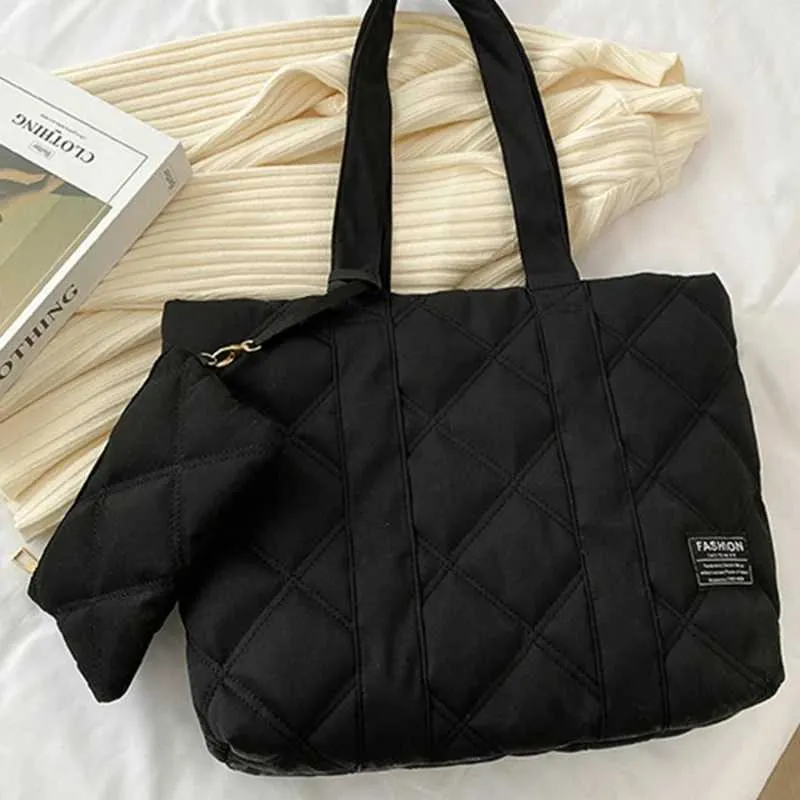 Damen Handtasche Herbst/Winter Mode Rhombus Space Cotton Anzug Schultertasche Große Kapazität Einfarbig All-Match_voghion.com
