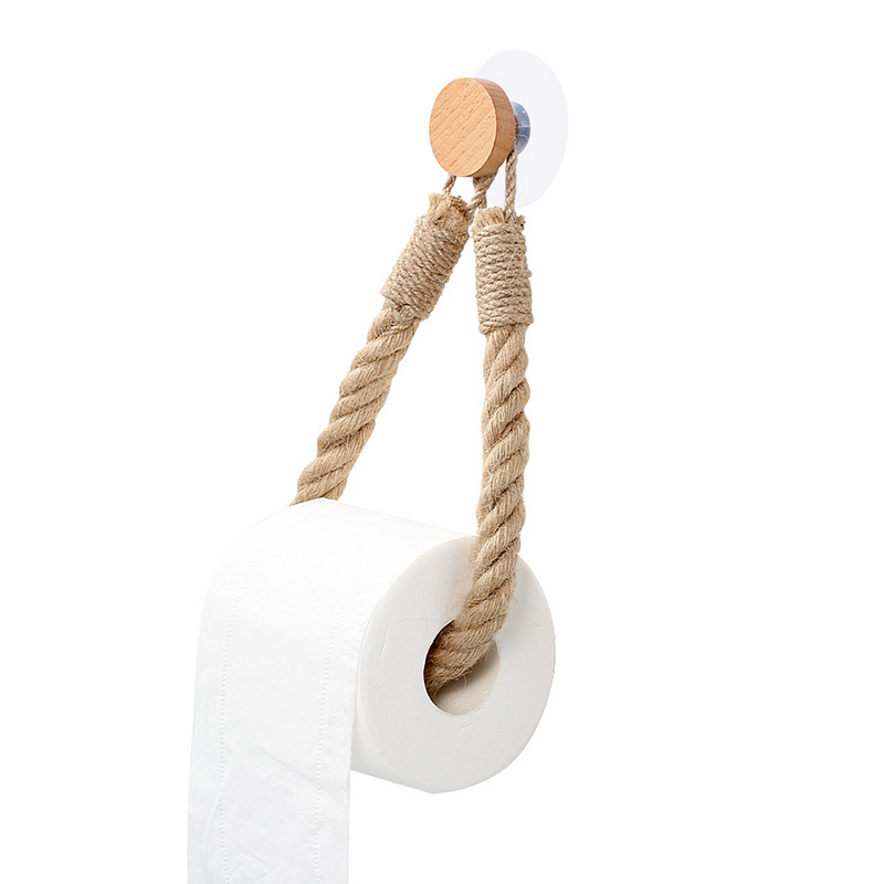 Porta pañuelos de papel sin agujeros para colgar en la pared con cordón de algodón Porta pañuelos de papel de madera maciza con combinación_voghion.com
