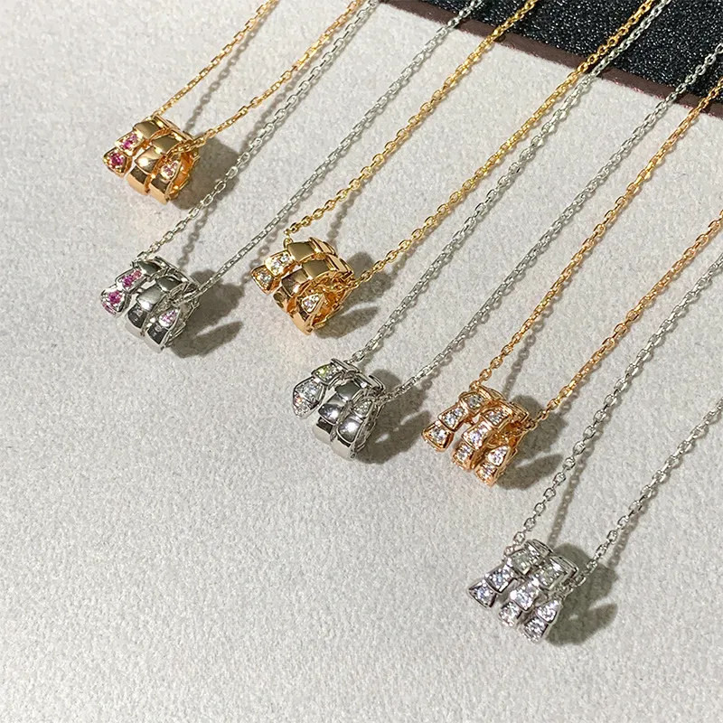 Gold Sier klassische Schlange Designer Halsketten für Frauen Roségold Doppelkreis Diamant glänzenden Kristall CZ Zirkon Marke_voghion.com