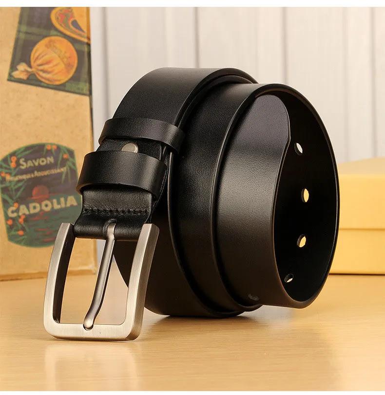 Gürtel für Herren, echtes Lederband, Dornschließe aus Legierung, lässiger Herrengürtel für Jeans, Kummerbund, Ceinture Homme 23063005542_voghion.com