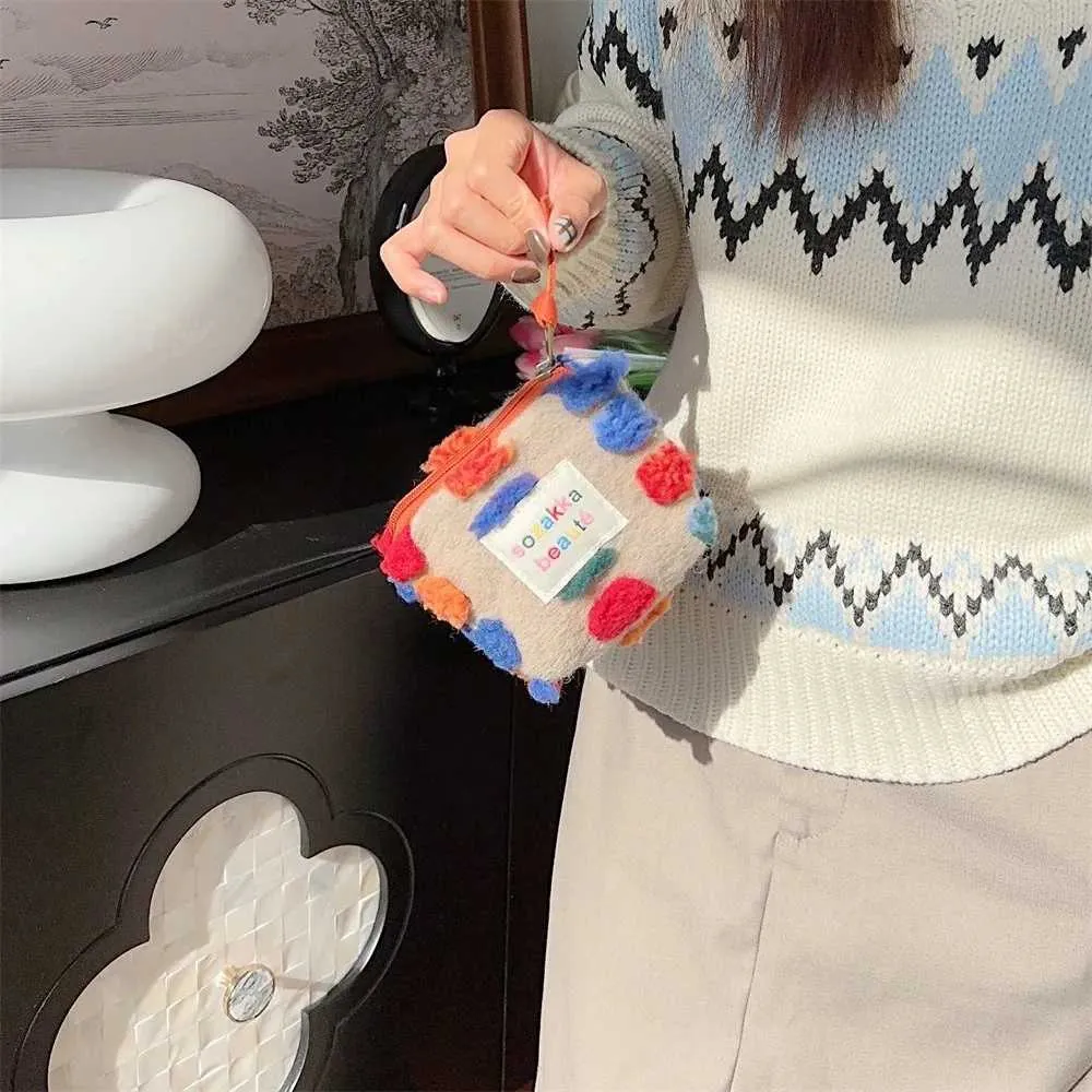 Dots Plush Coin Purse Pendant Retro Wallet Sanitary Napkin Storage Bag Zipper Kaii Cosmetic Data Cable Ba241210_voghion.com