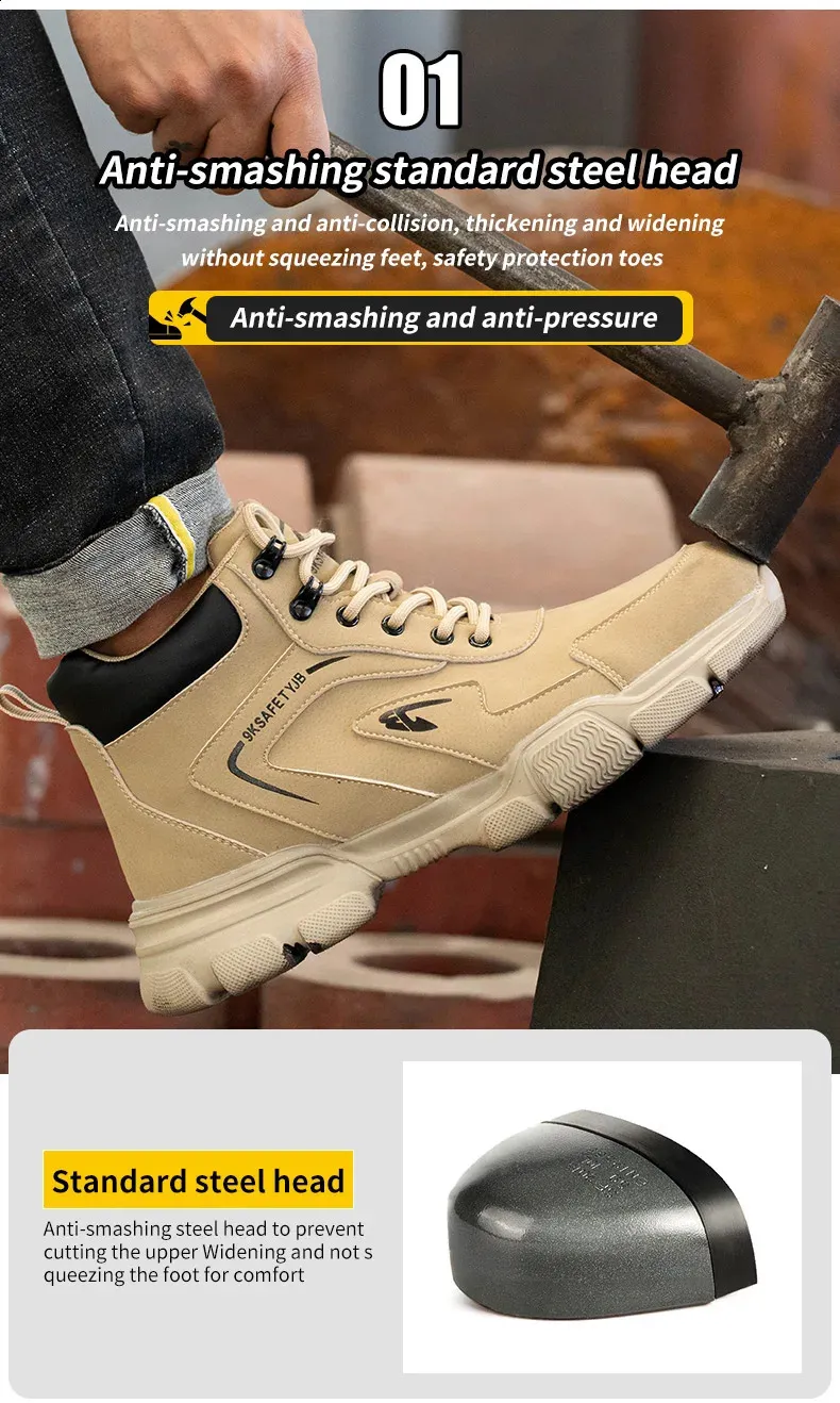 Bottes de sécurité d'hiver en cuir noir pour hommes, chaussures de travail imperméables et anti-pression, embout en acier indestructible_voghion.com