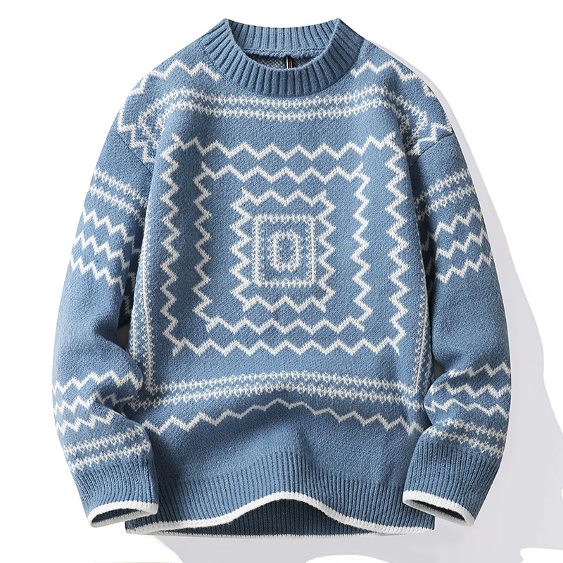 Cămașă tricotată jacquard cu model labirint, toamnă și iarnă, pentru bărbați, cu fund cald, non-mainstream, pulover proaspăt pentru studenți_voghion.com